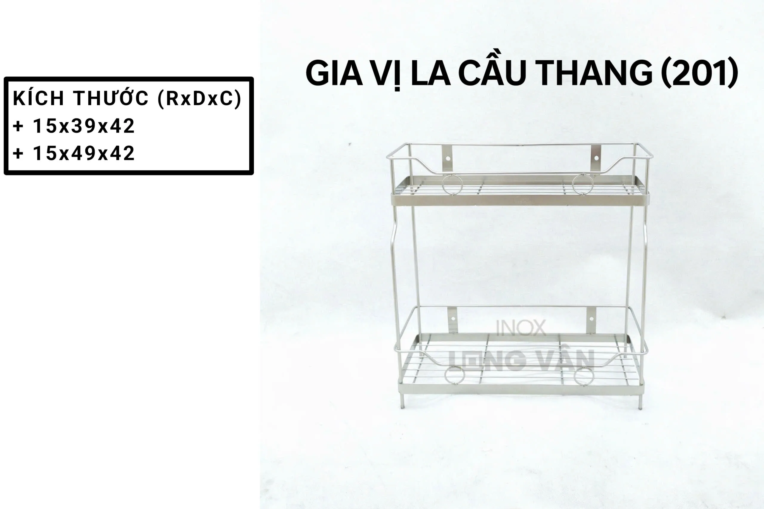Kệ gia vị INOX LA 201 cầu thang 2 tầng (2 kích thước)