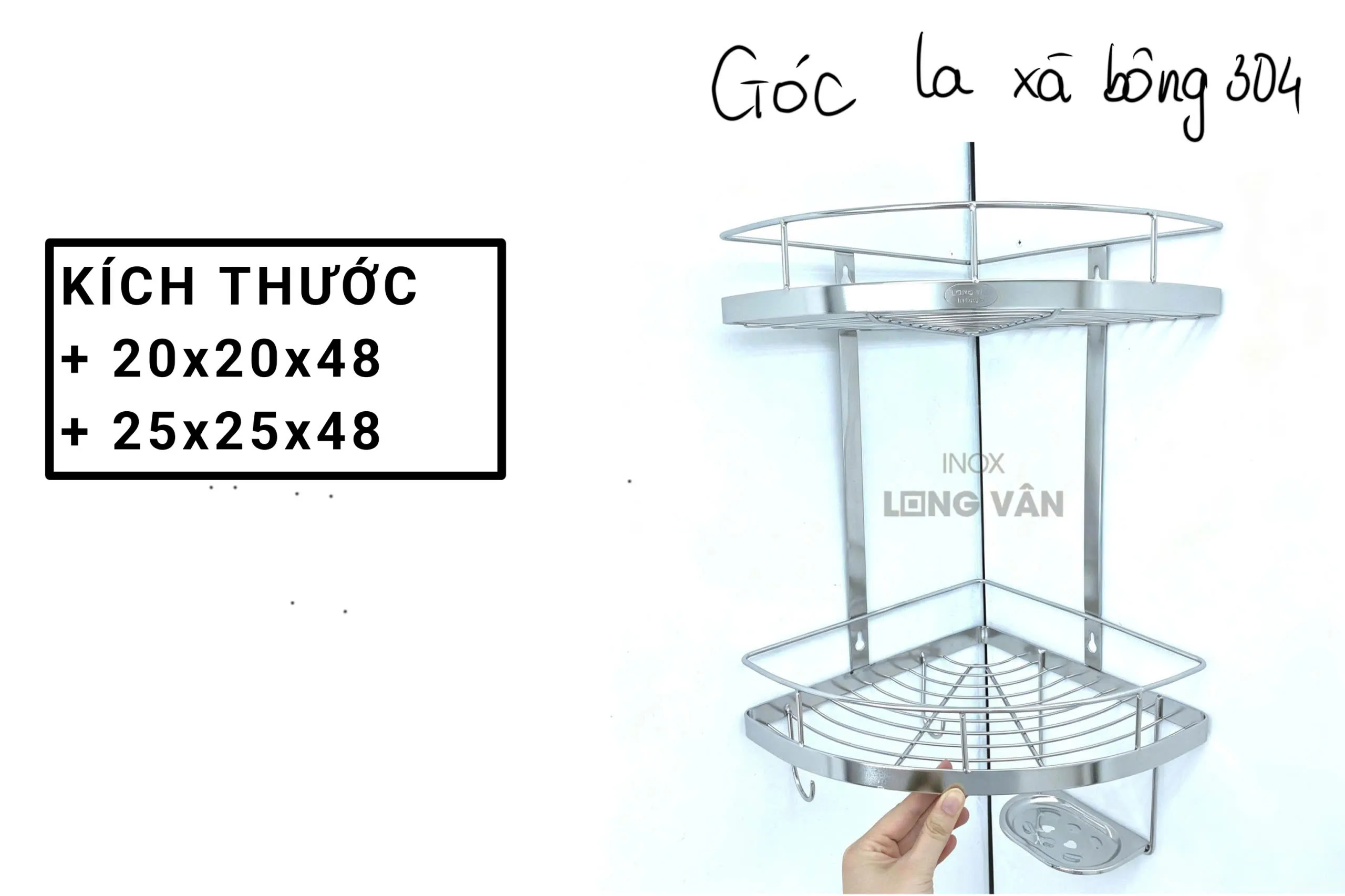 Kệ góc phòng tắm LA INOX 304 2 tầng có khay xà bông (2 kích thước)